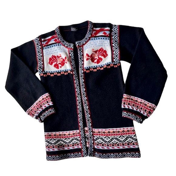 VTG Brunson of California Cardigan Medium Black Knit Tribal Aztec Orient… - Picture 1 of 12